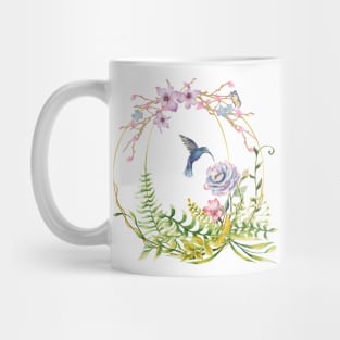 Glittering Golden Floral Hummingbird Terrarium Mug